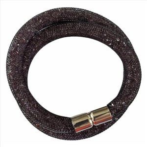 Black Crystal Wrap Magnetic Clasp Mesh Bracelet